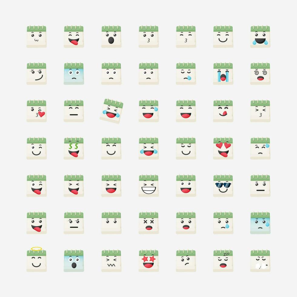 Cute calendar with emoticons vector icon illustration