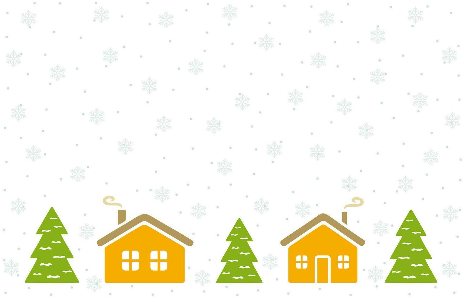 Christmas background with house, fir trees and snowfalls. Holiday card or greeting card. Happy New Year vector illustration.