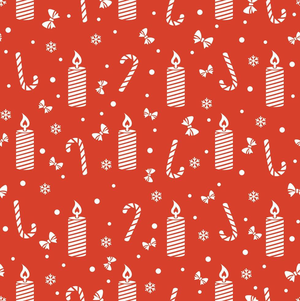 Seamless pattern with Christmas candles and candy canes. Festive background. Happy New Year vector illustration.