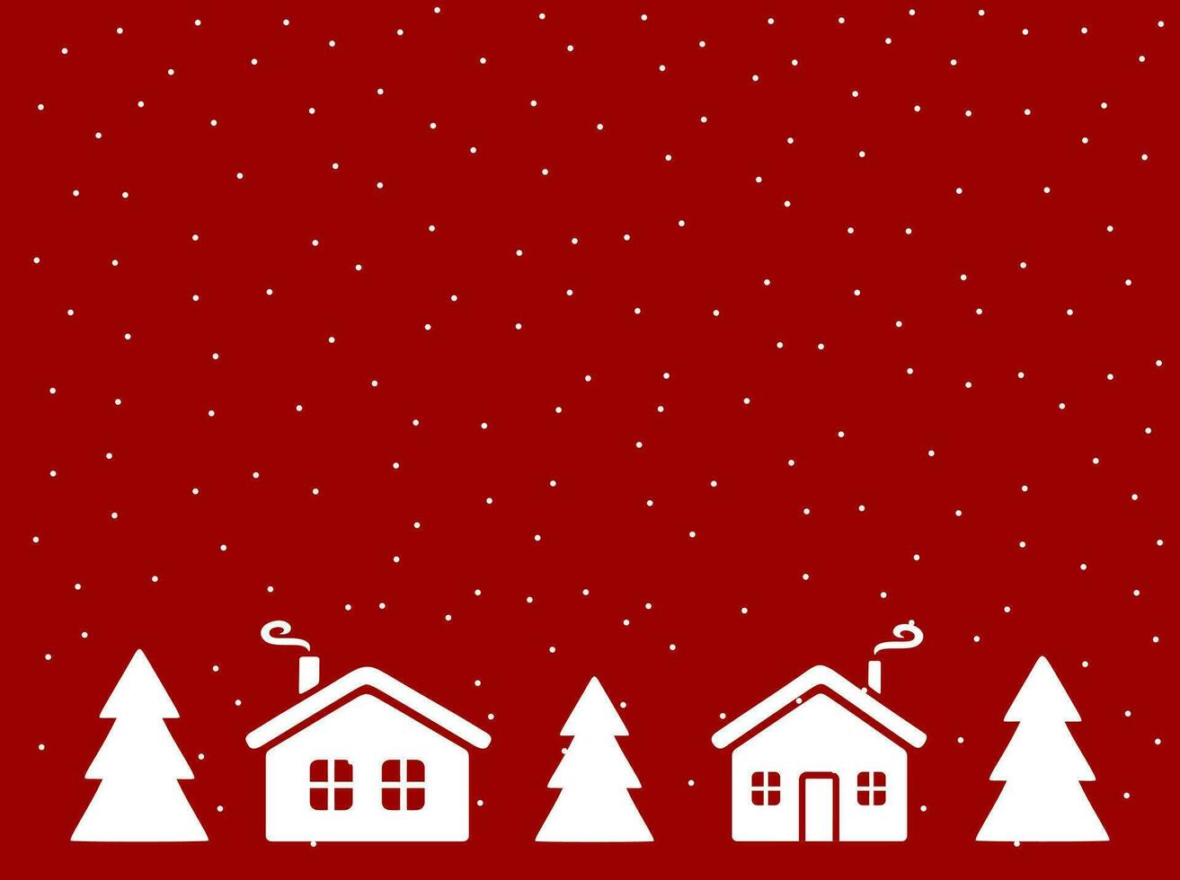 Christmas background with house, fir trees and snowfalls. Holiday card or greeting card. Happy New Year vector illustration.