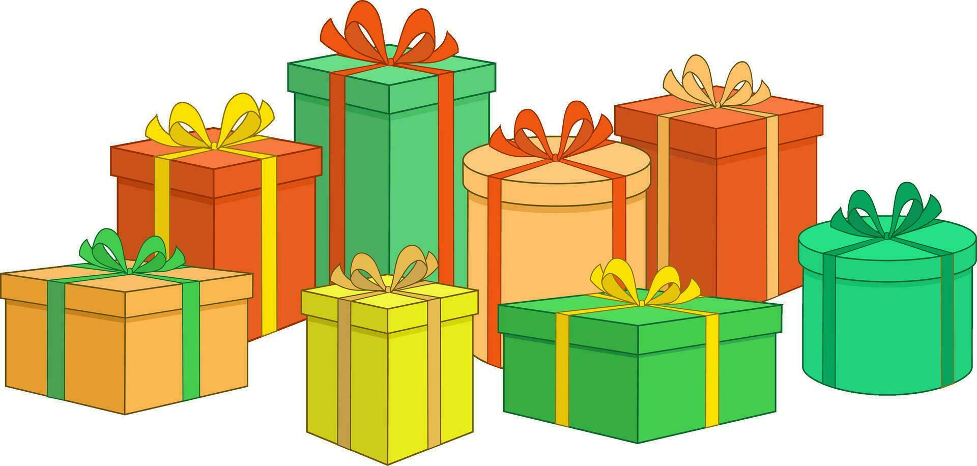 regalo cajas varios tamaños y colores. embalaje con un cinta. festivo accesorios. Navidad accesorio. contento nuevo año vector ilustración.
