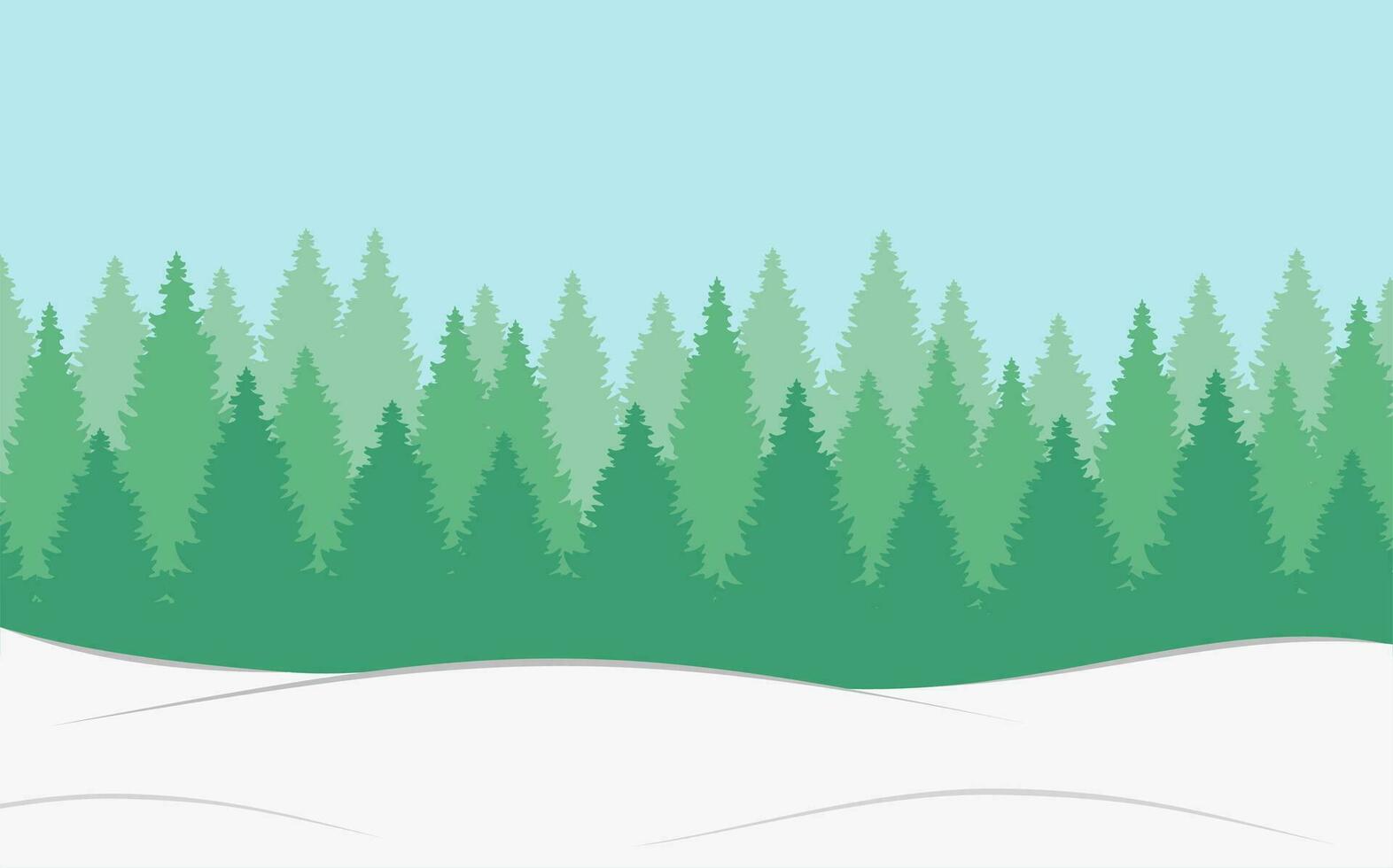 Fir snow forest. Winter landscape. Christmas trees. Holiday card. Happy New Year vector illustration.