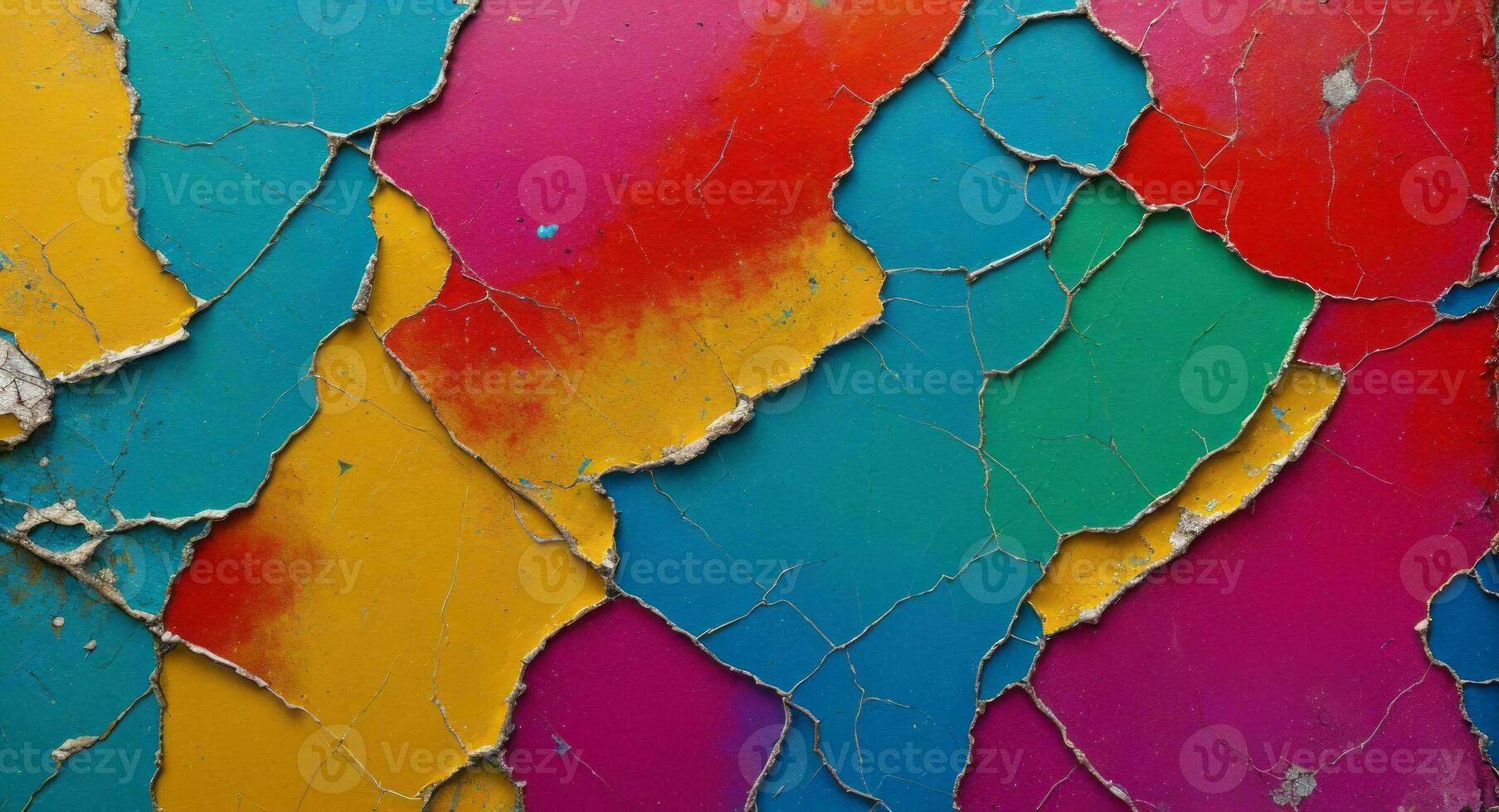 AI generated Colorful Cracked Paint On Wall Abstract Wallpaper photo