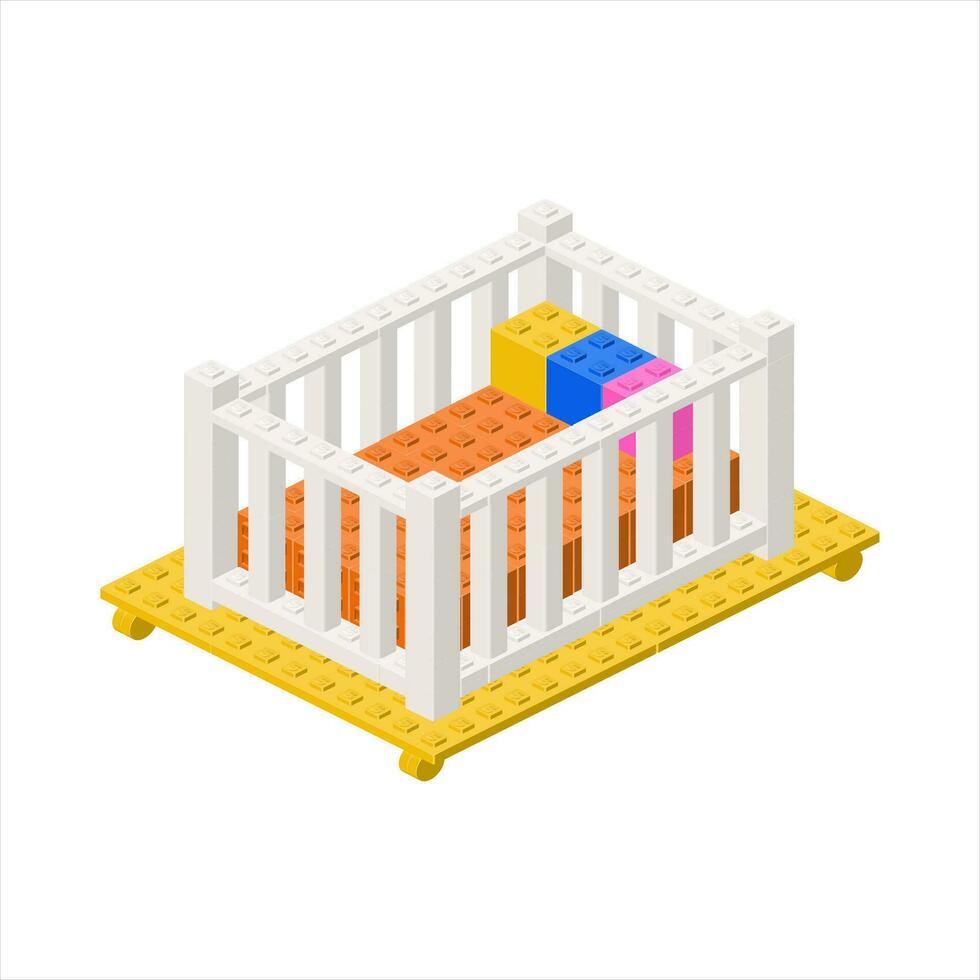 Children s color bed for a baby in isometry. Vector