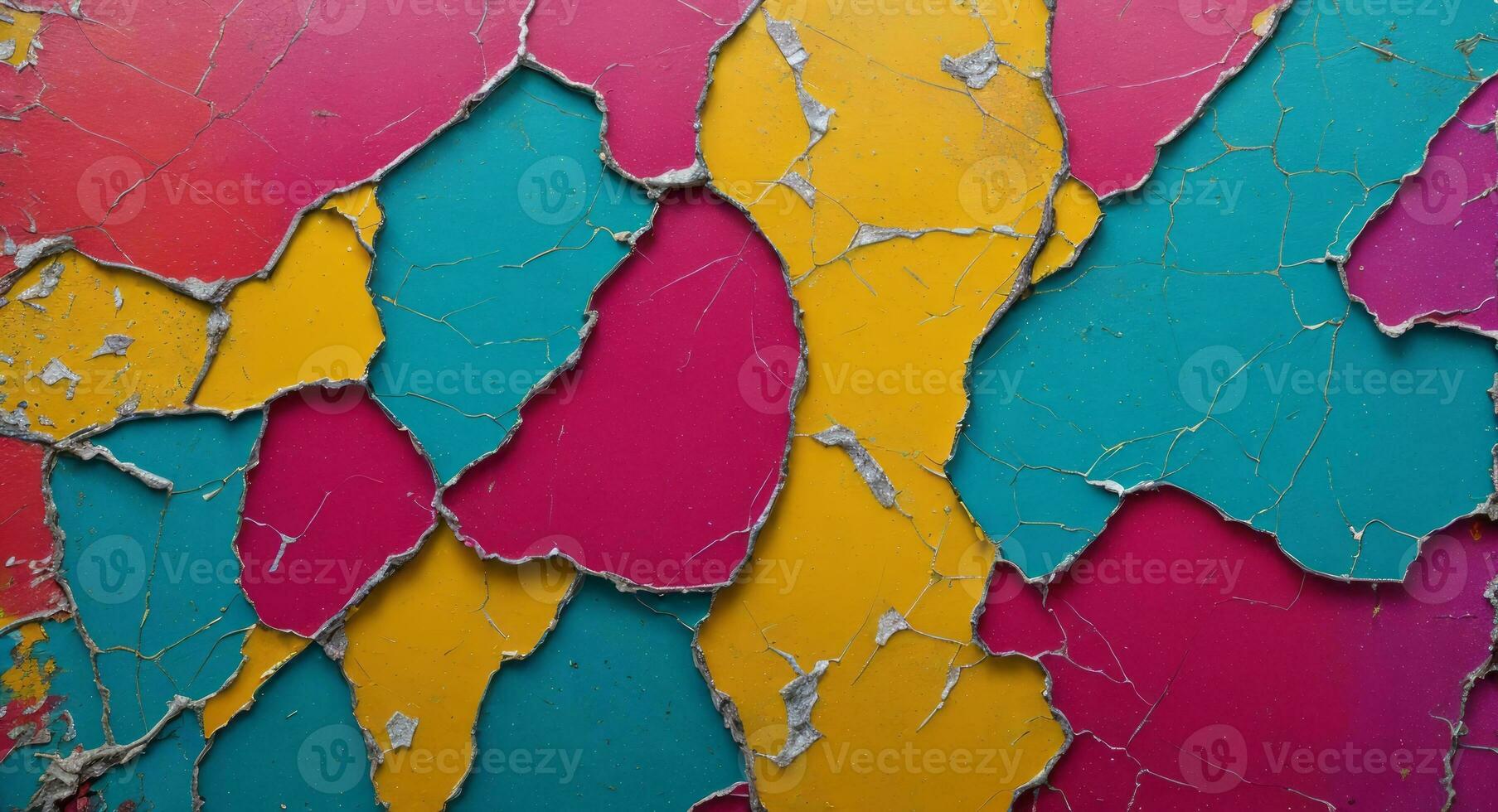 AI generated Colorful Cracked Paint On Wall Abstract Wallpaper photo