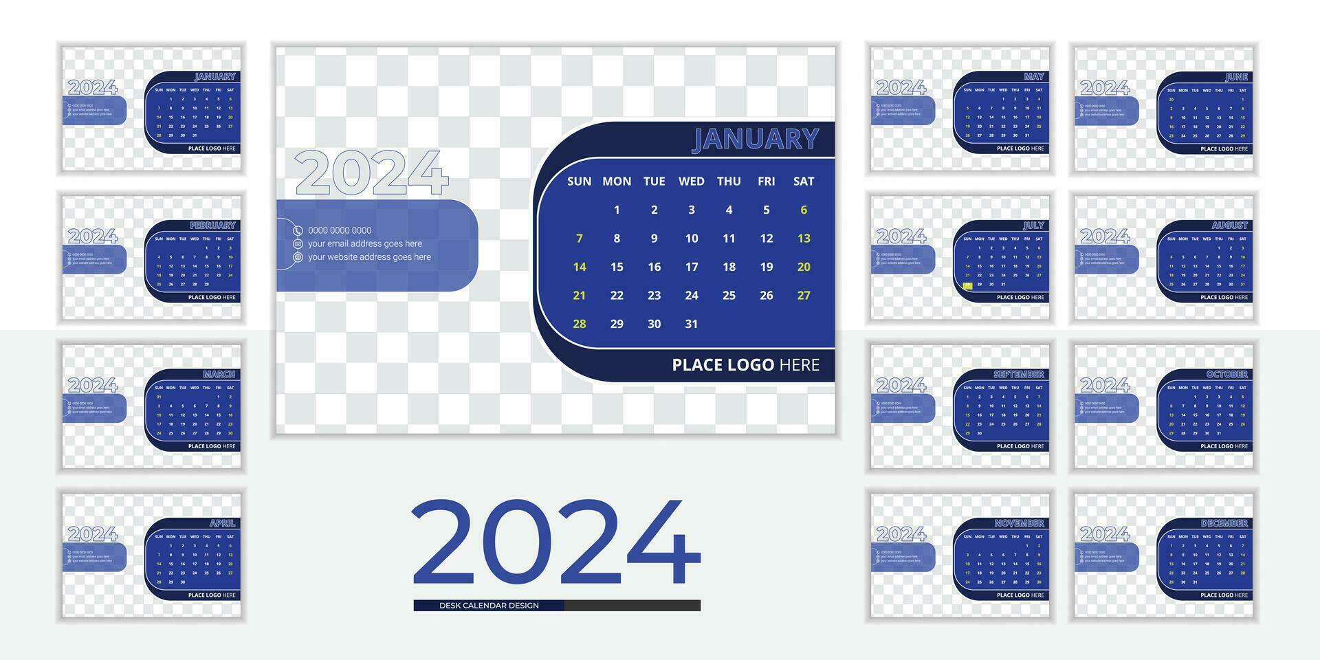 Desk calendar design 2024 vector