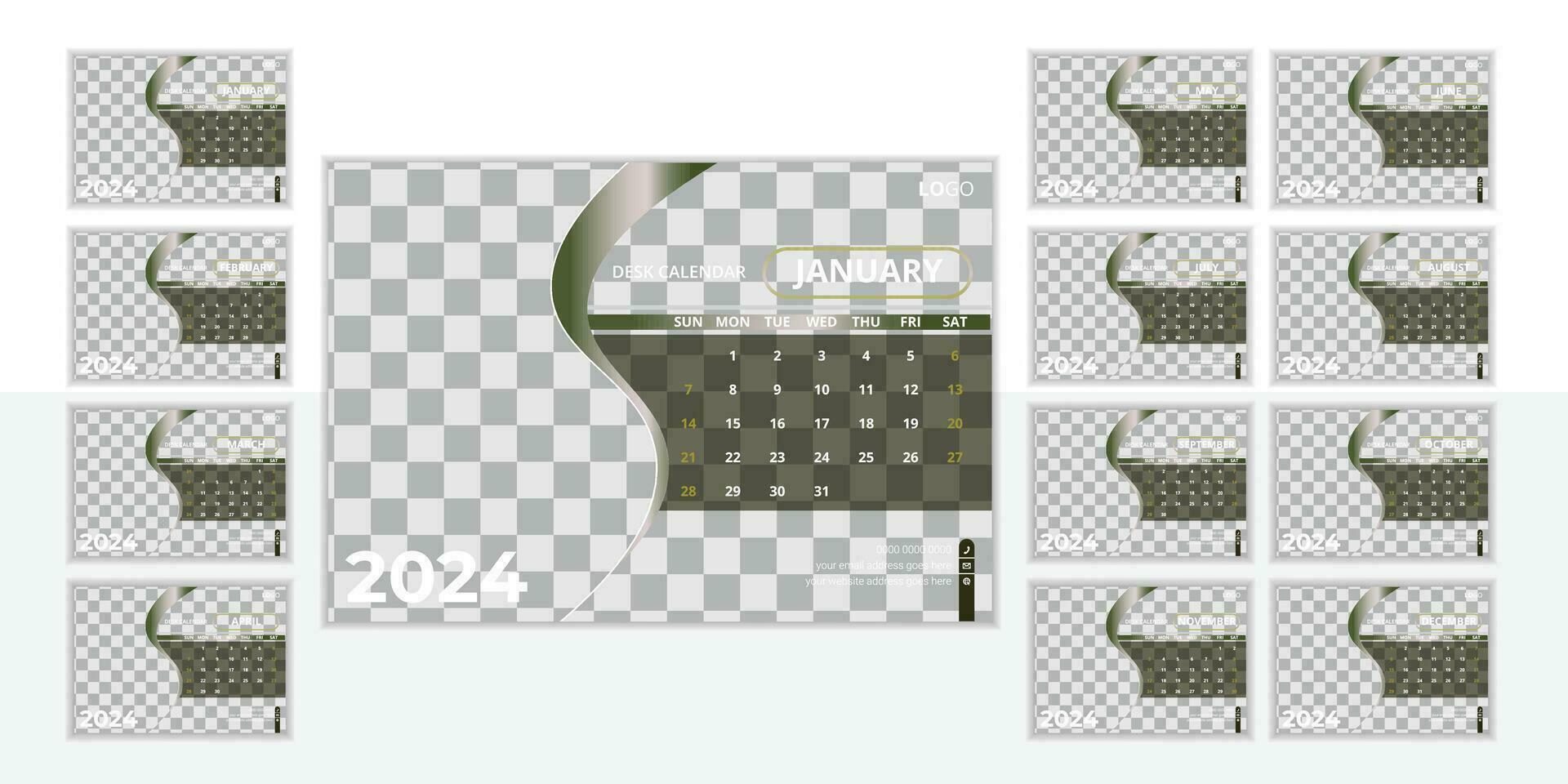 Unique desk calendar design template 2024 vector