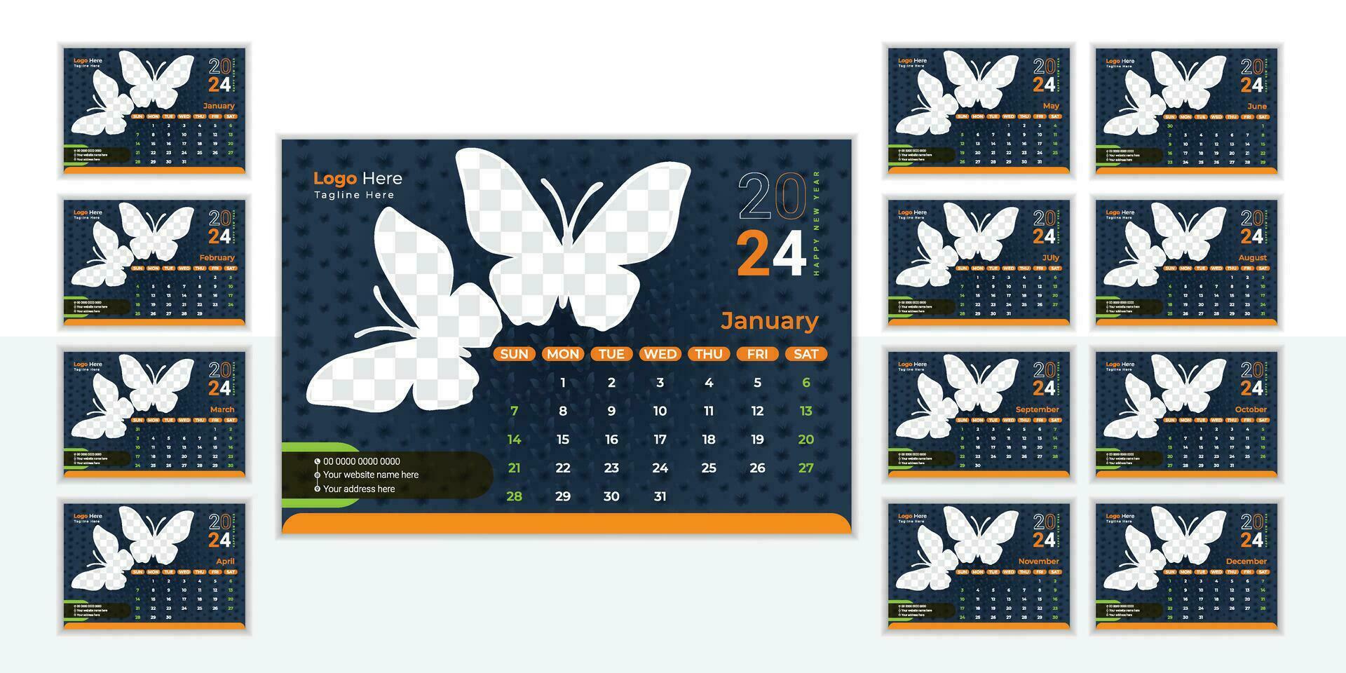 Attractive desk calendar design 2024 vector