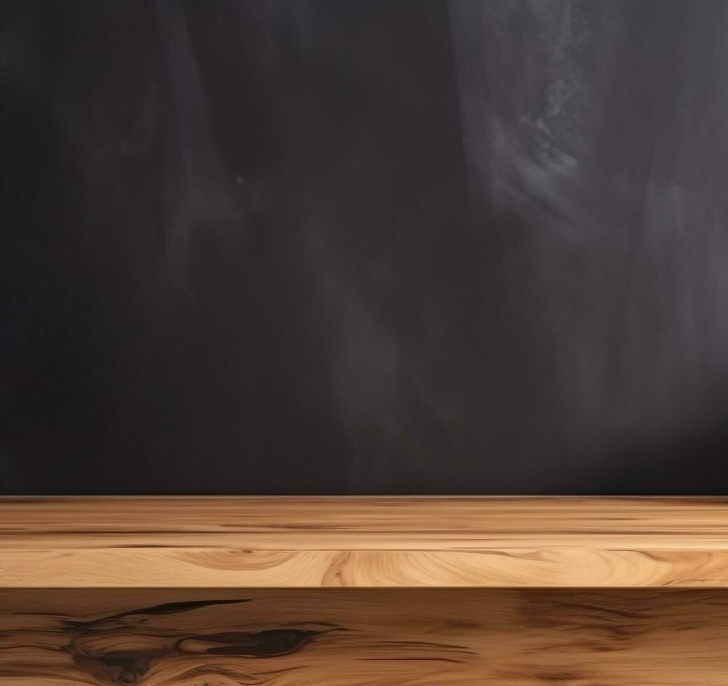 AI generated Blank empty wooden round tabletop over blur city night view background, mock up and montage for product photo