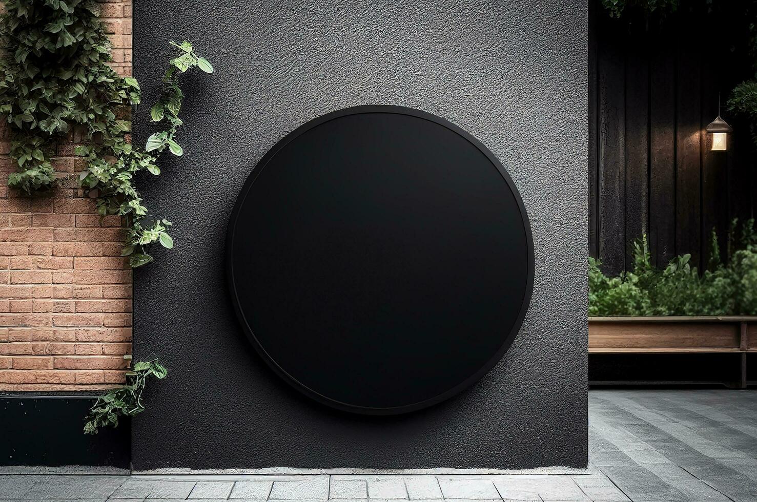 AI generated Blank empty wooden round tabletop over blur city night view background, mock up and montage for product photo