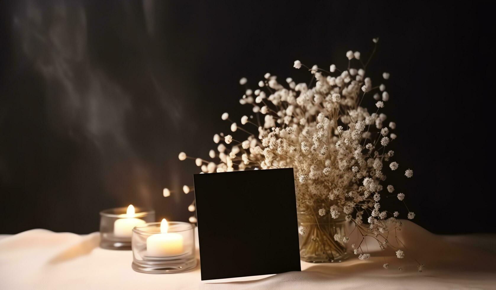 AI generated Blank wedding invitation card mock up with natural flower for decorated on white background, minimal design photo