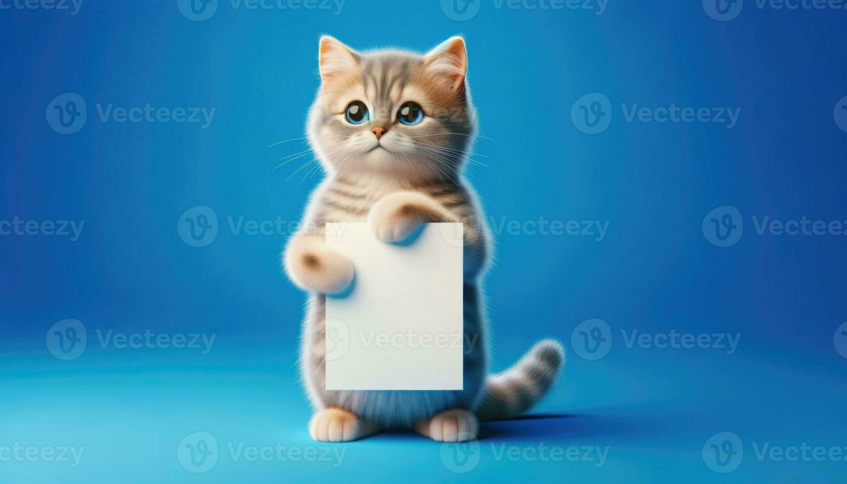 AI generated A Cute Cat Holding a Blank Sign photo