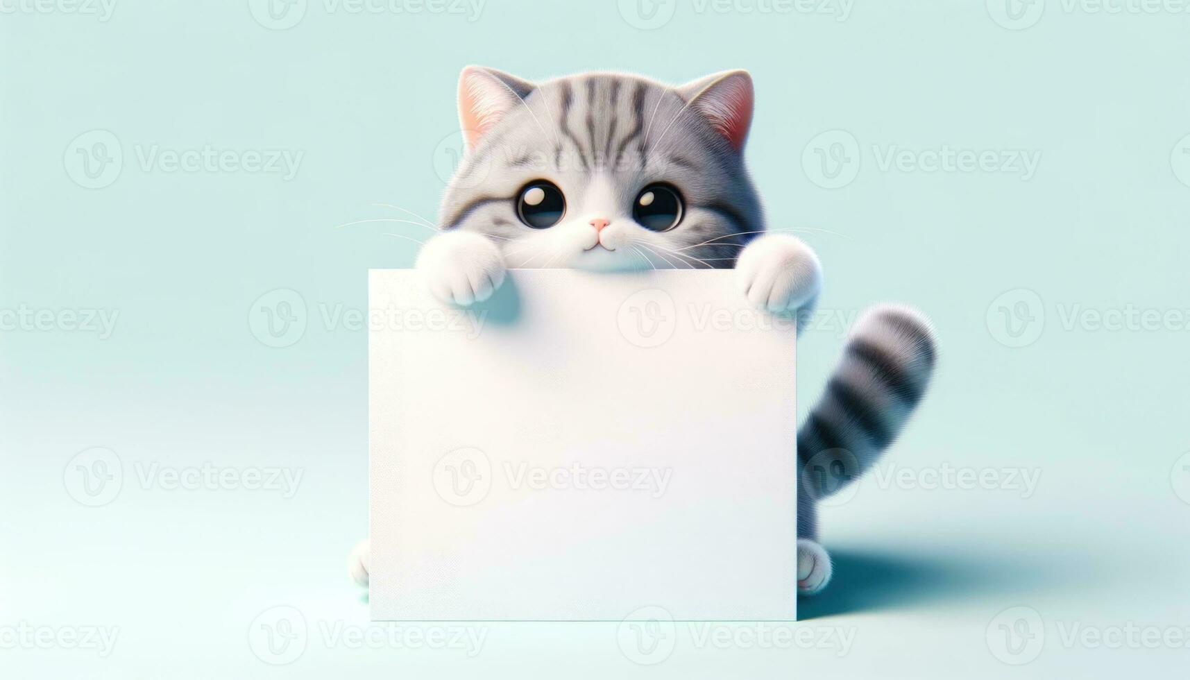 AI generated A Cute Cat Holding a Blank Sign photo