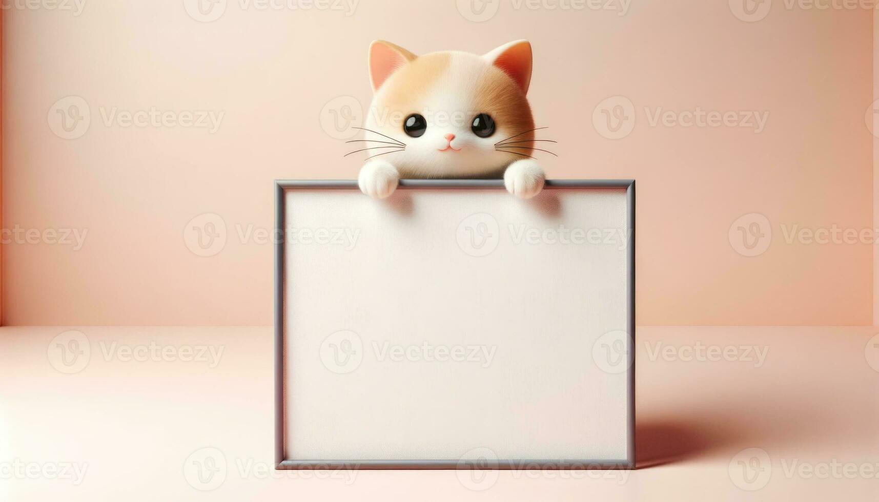 AI generated A Cute Cat Holding a Blank Sign photo