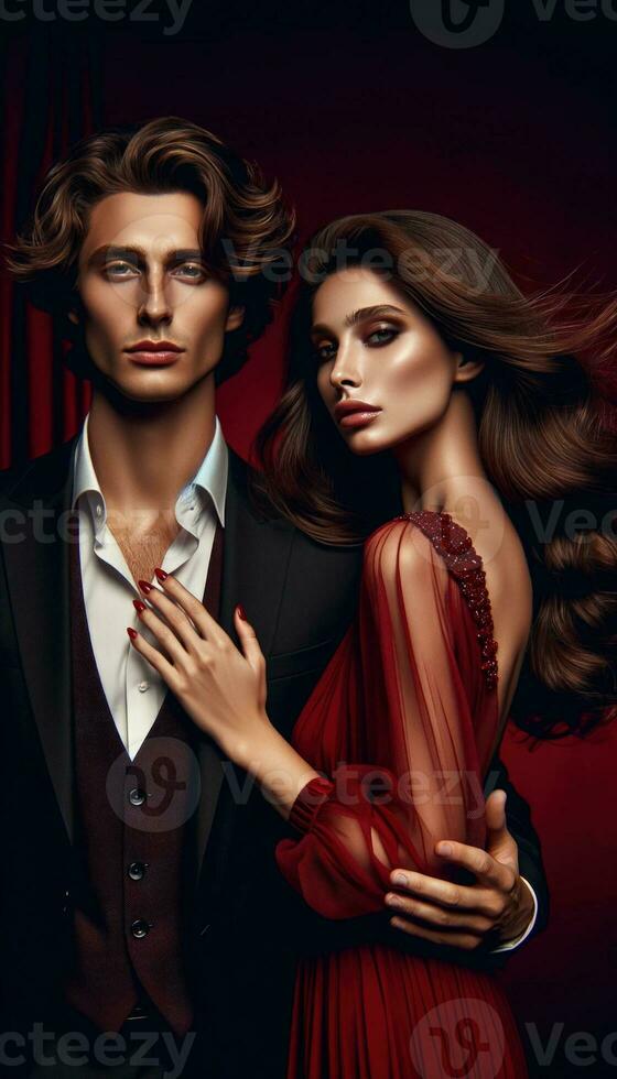 AI generated Romantic Elegance. A Beautiful Couple Embracing Love and Style photo