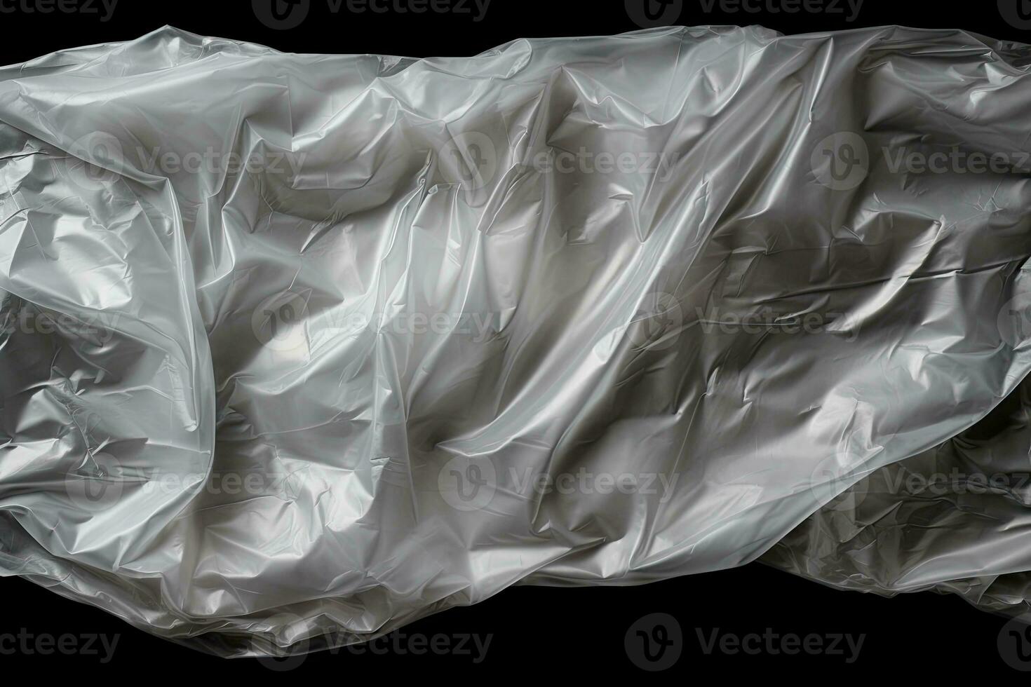 gradient gray plastic wrap overlay backdrop. crumpled and draped textured cellophane material photo