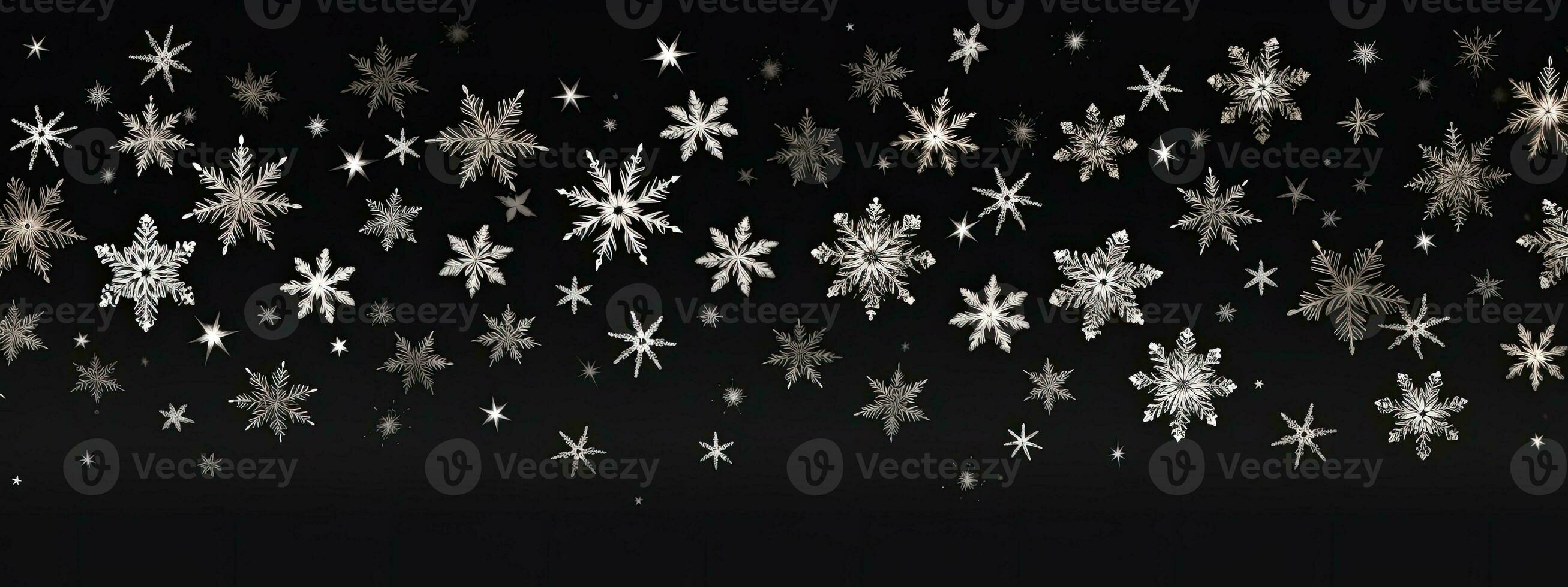 falling snowflakes and ice flakes on a dark night winter background photo