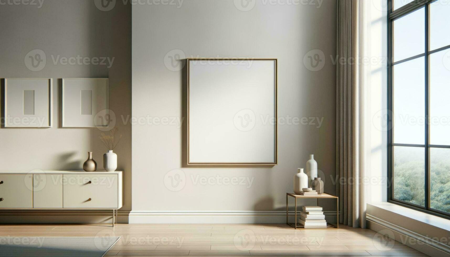 AI generated Modern Interior with Blank Frame for Mockup Display photo