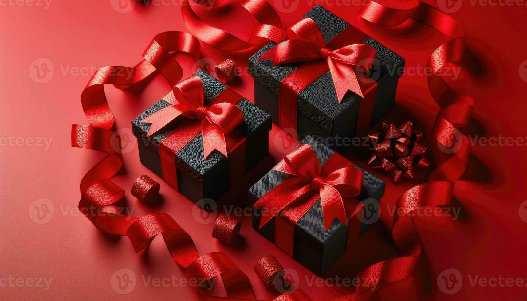 AI generated Black Friday Red Ribboned Gifts Ready for Sale photo