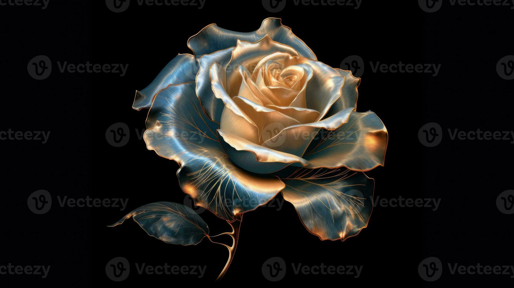 AI generated Ornate Golden Rose Sculpture, Elegance in Metallic Craftsmanship photo