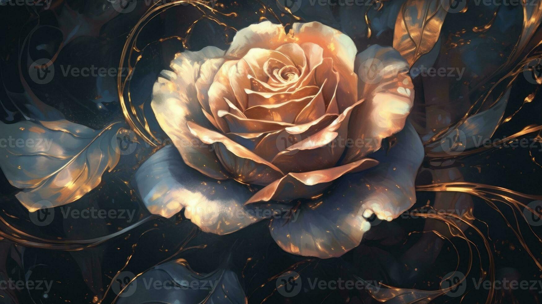 AI generated Ornate Golden Rose Sculpture, Elegance in Metallic Craftsmanship photo