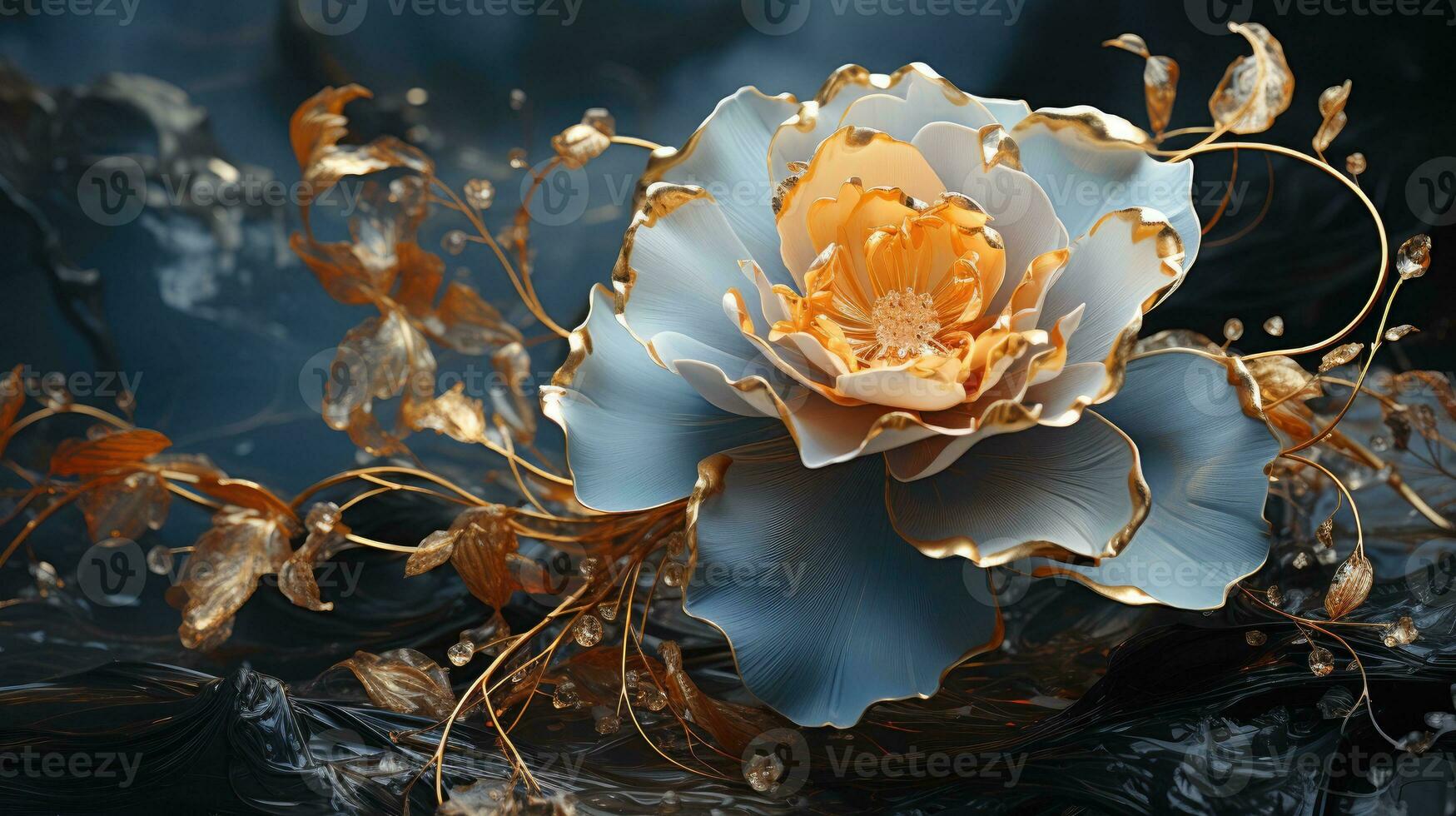 AI generated Ornate Golden Rose Sculpture, Elegance in Metallic Craftsmanship photo