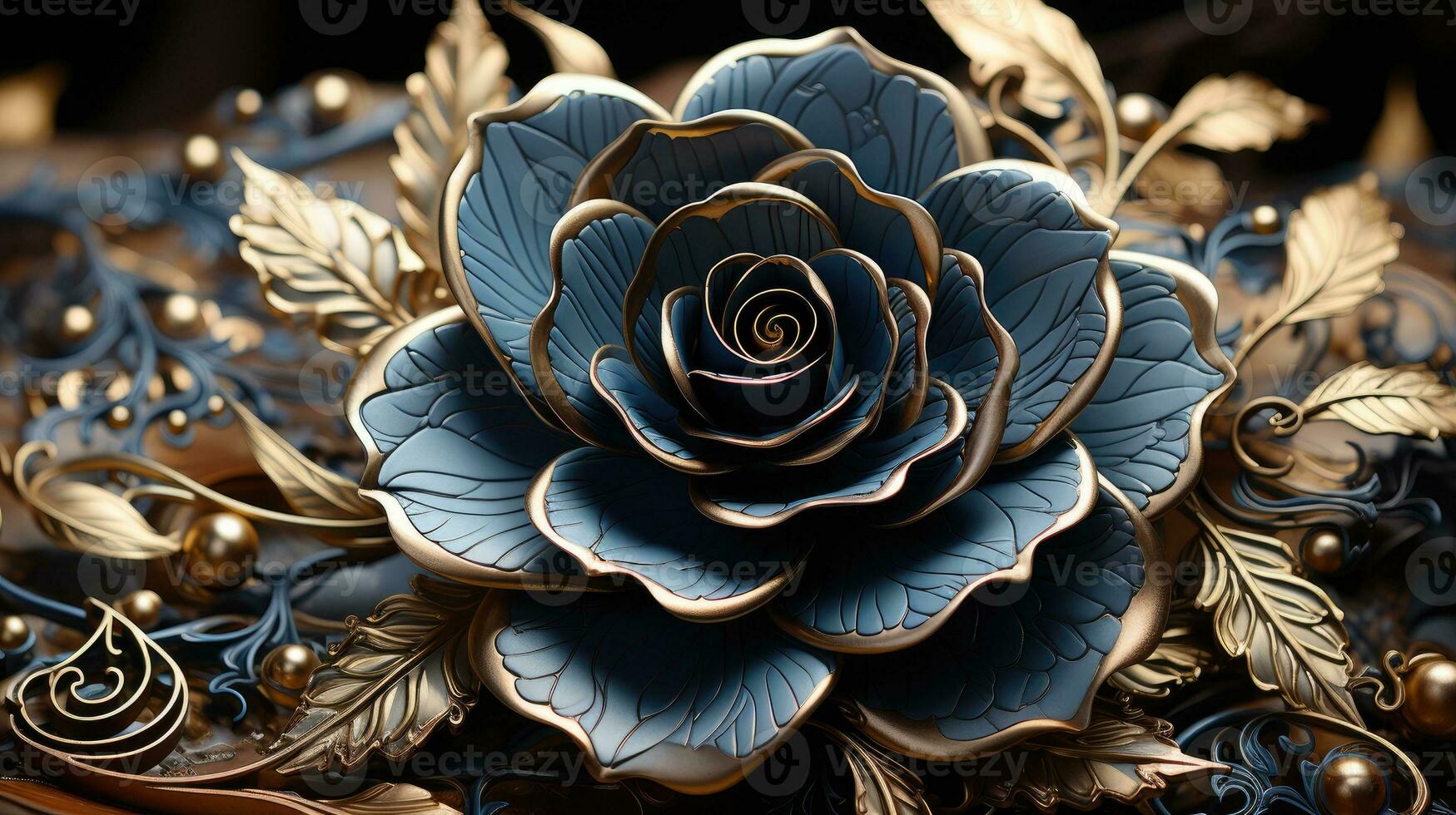 AI generated Ornate Golden Rose Sculpture, Elegance in Metallic Craftsmanship photo