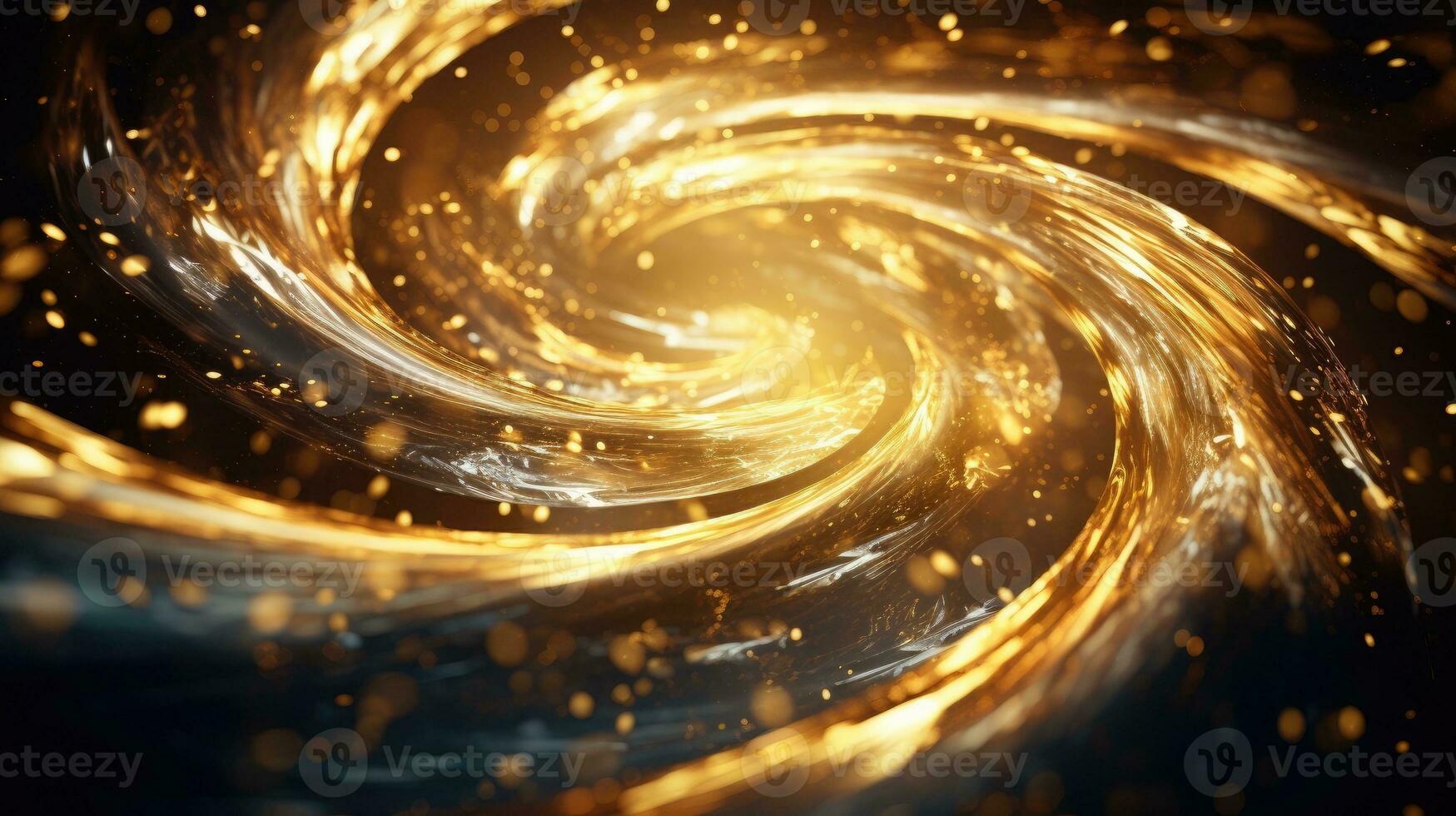 Golden Swirls of Luminous Liquid with Reflective Droplets photo