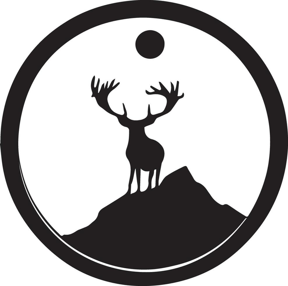 Composition of a circle an with elk staying on the top of the mountain silhouette 10 vector