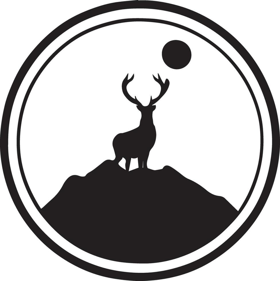 Composition of a circle an with elk staying on the top of the mountain silhouette 8 vector