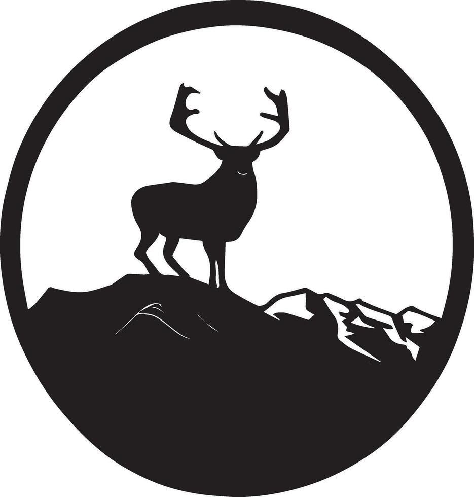 Composition of a circle an with elk staying on the top of the mountain silhouette 3 vector