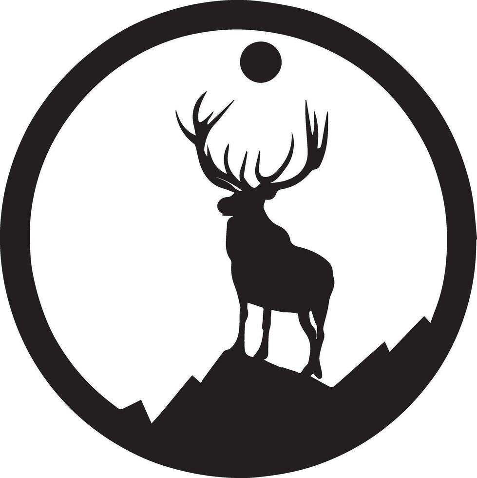 Composition of a circle an with elk staying on the top of the mountain silhouette 7 vector