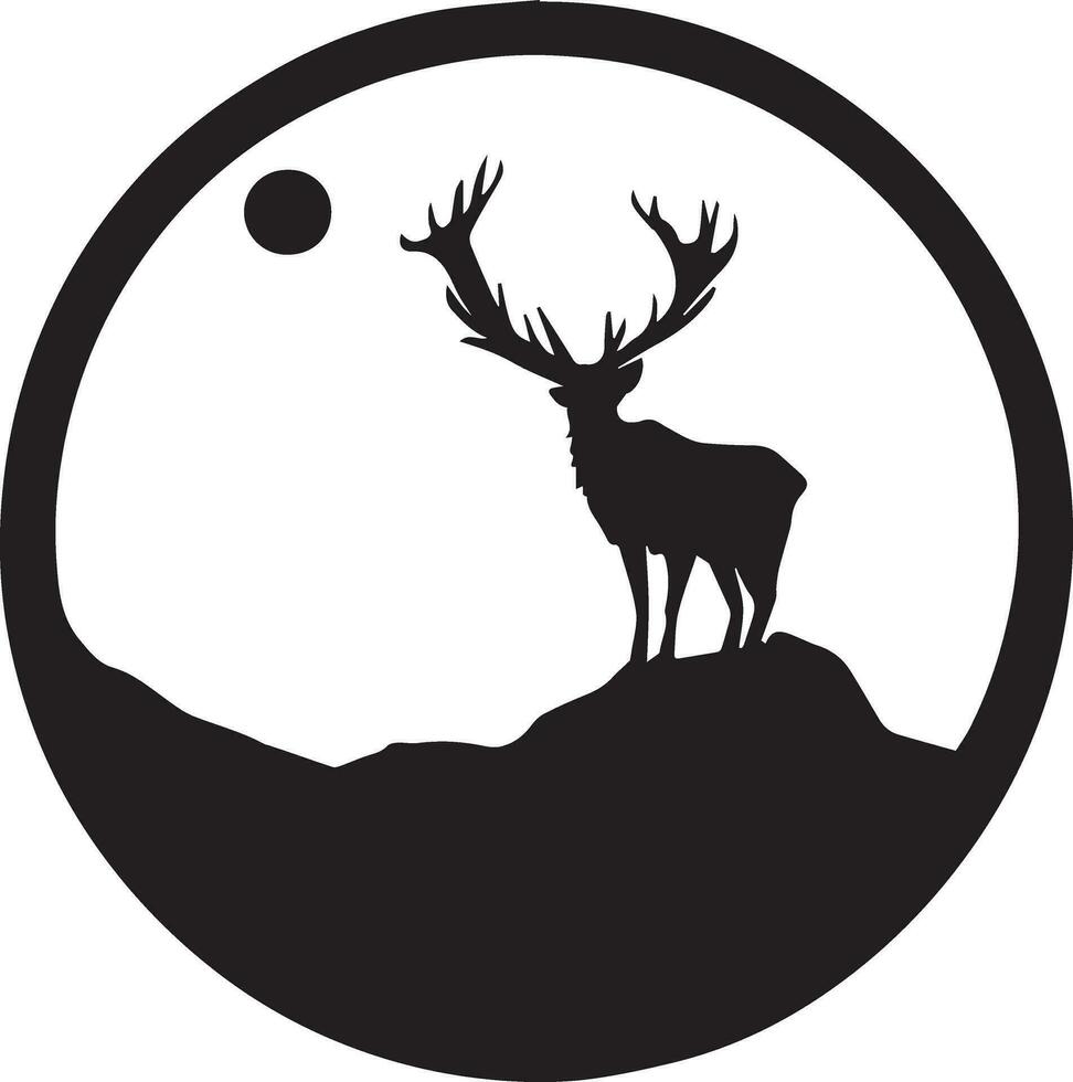 Composition of a circle an with elk staying on the top of the mountain silhouette 9 vector