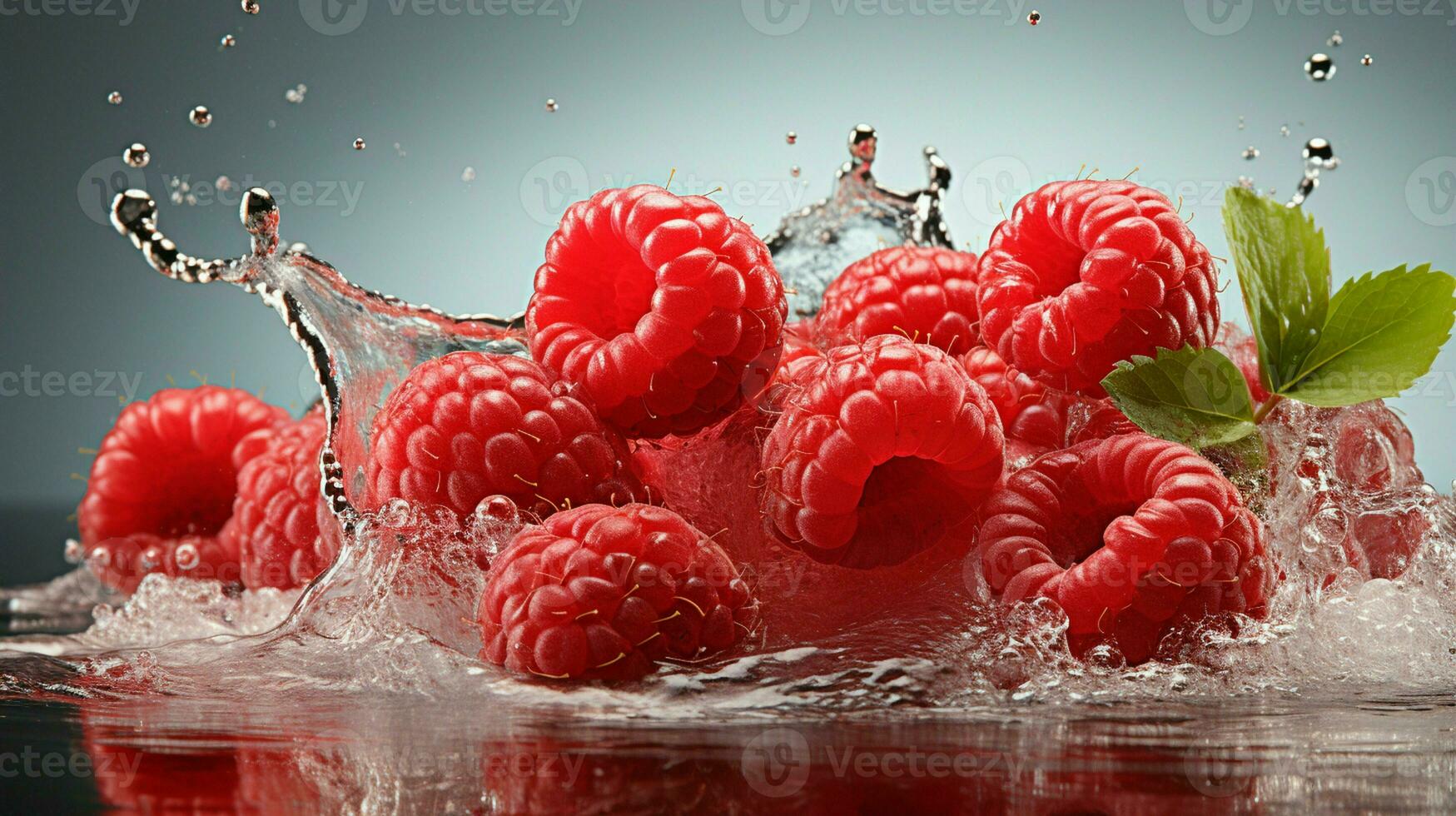 AI generated Fresh Ripe Raspberry with Splash effect, Juicy and tasty Fruit, Healthy Food photo