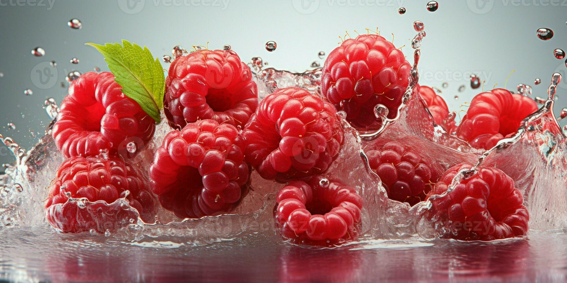 AI generated Fresh Ripe Raspberry with Splash effect, Juicy and tasty Fruit, Healthy Food photo