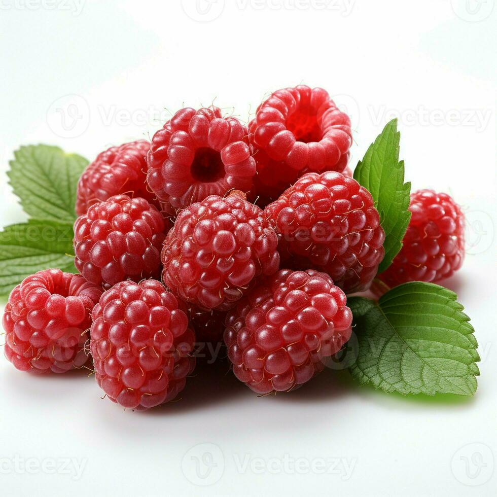 AI generated Fresh Ripe Raspberry on white background, Juicy and tasty Fruit, Healthy Food photo