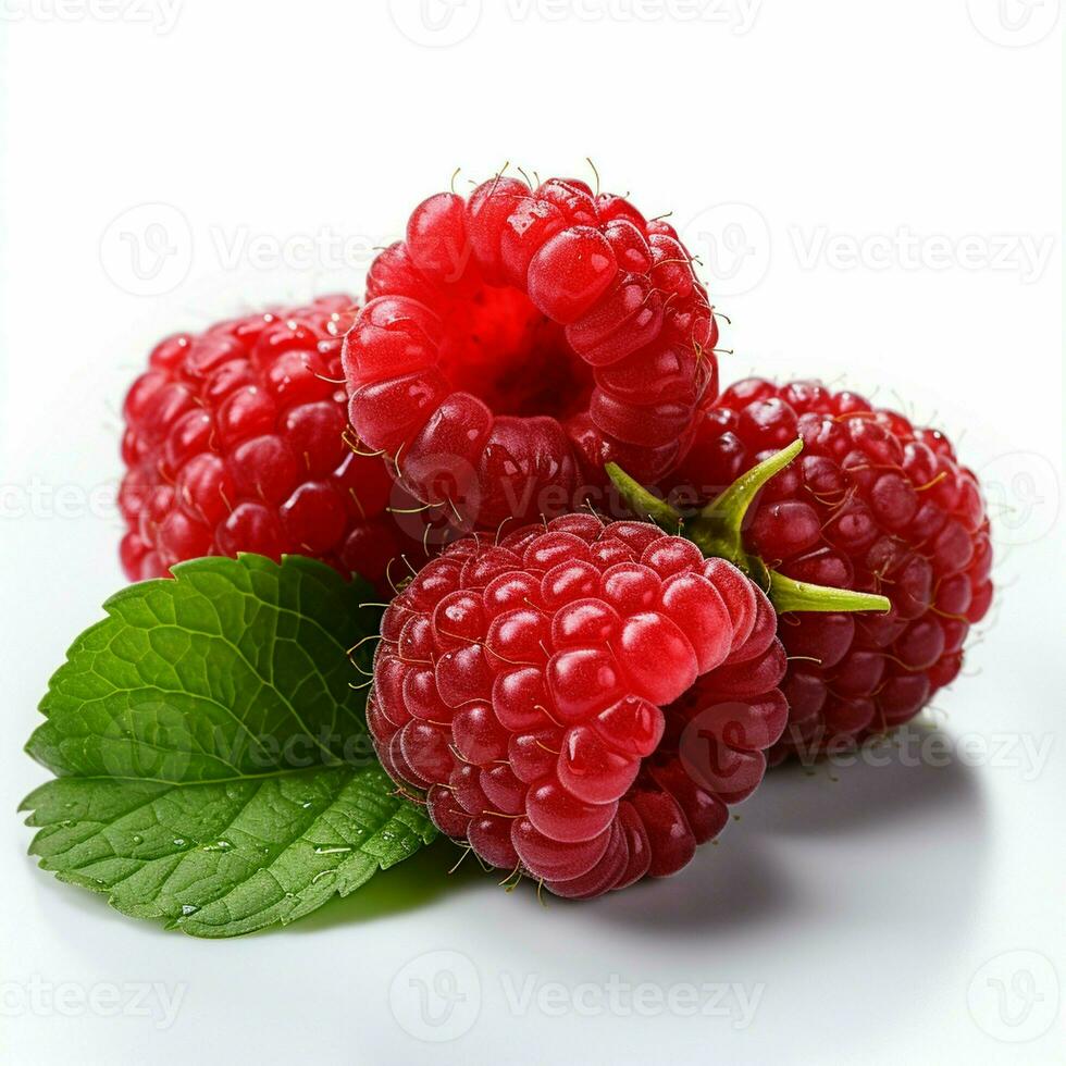 AI generated Fresh Ripe Raspberry on white background, Juicy and tasty Fruit, Healthy Food photo