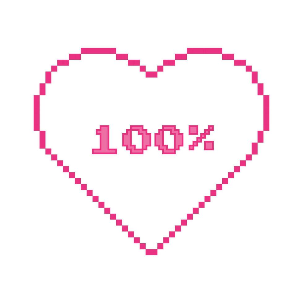 Pixel heart icon 100 percent in y2k style vector
