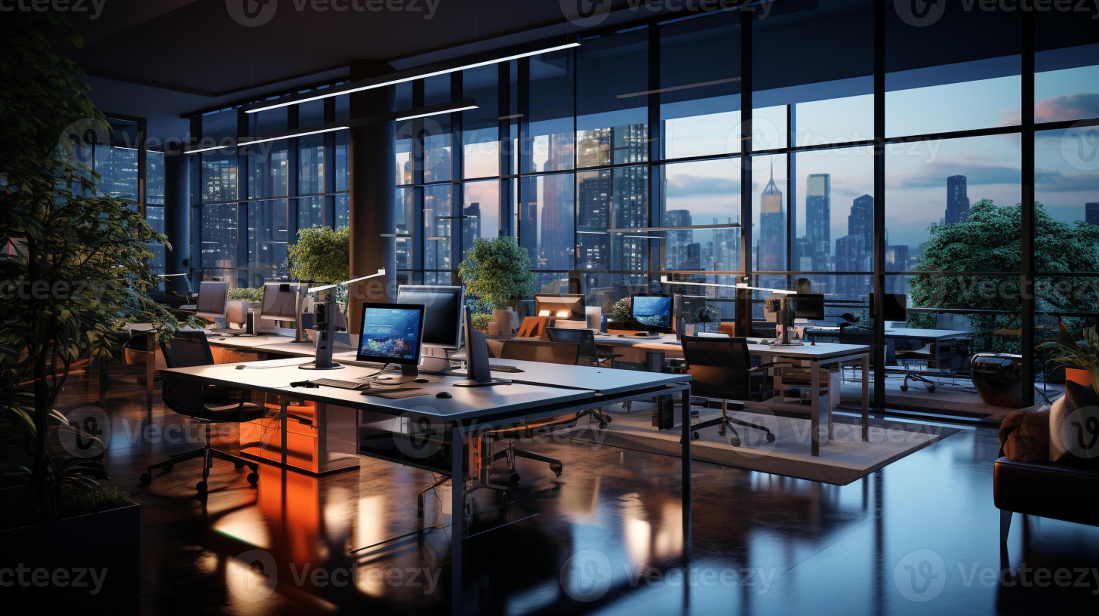 AI generated Interior design Modern Creative office foyer, Corporate