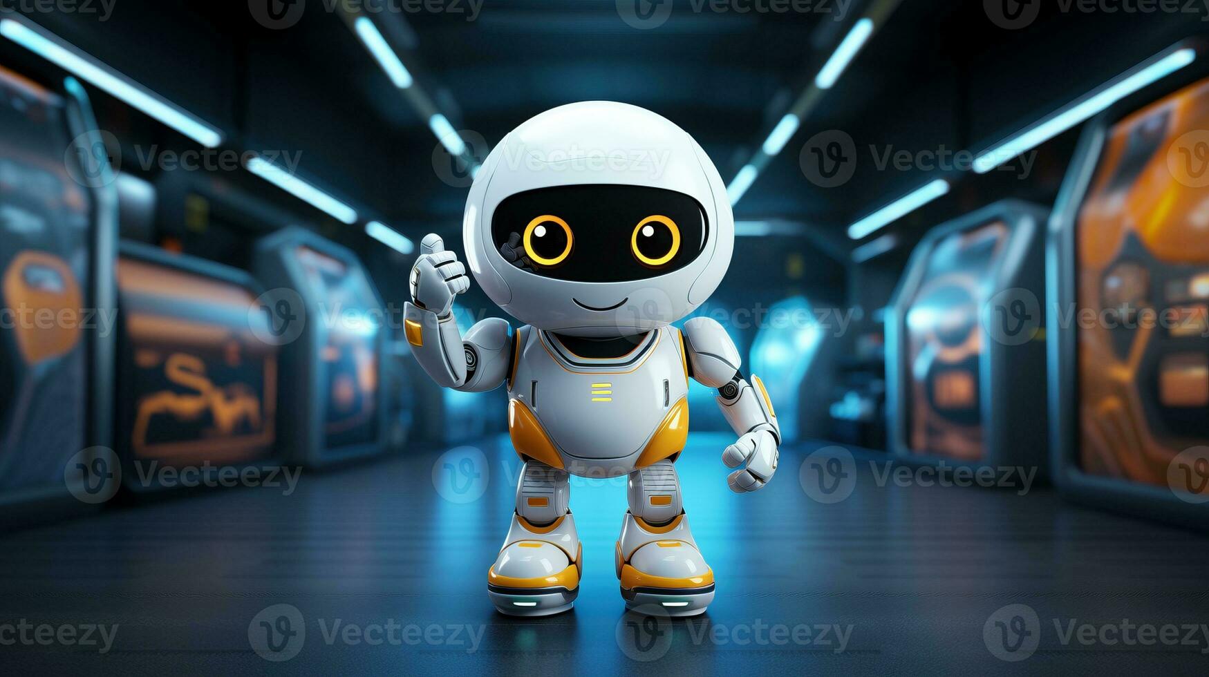 AI generated Baby robot alien running forward ai generated character 3d image photo