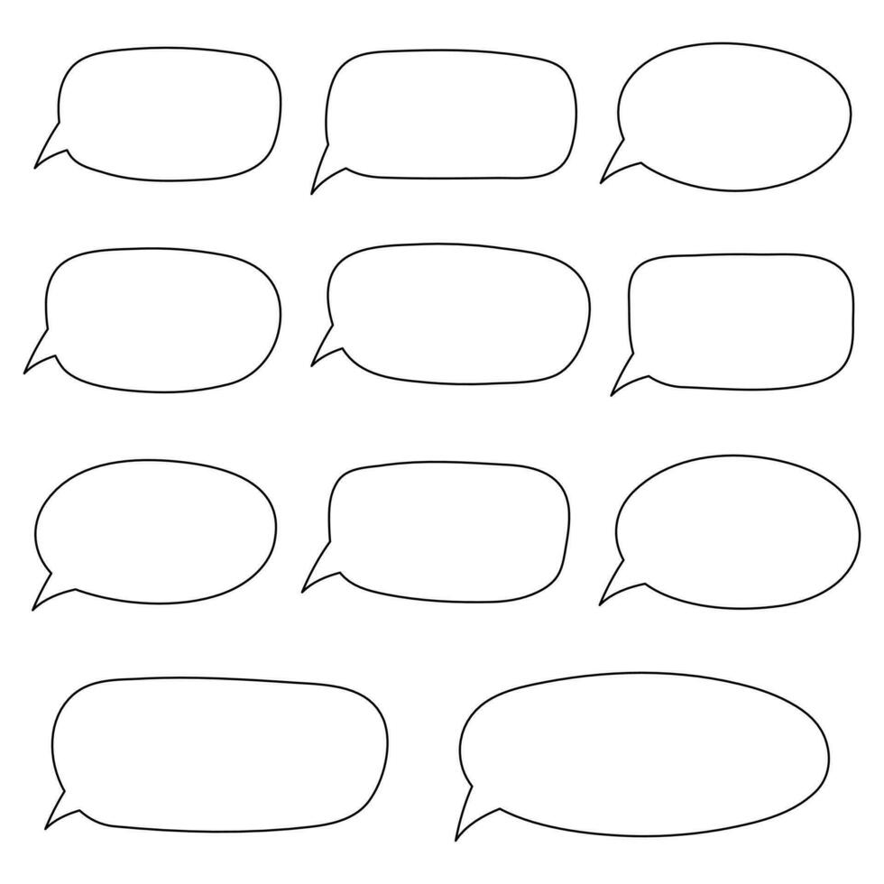 Speech bubble, speech balloon, chat bubble line art vector icon for apps and websites. Set of hand drawn speech bubbles.