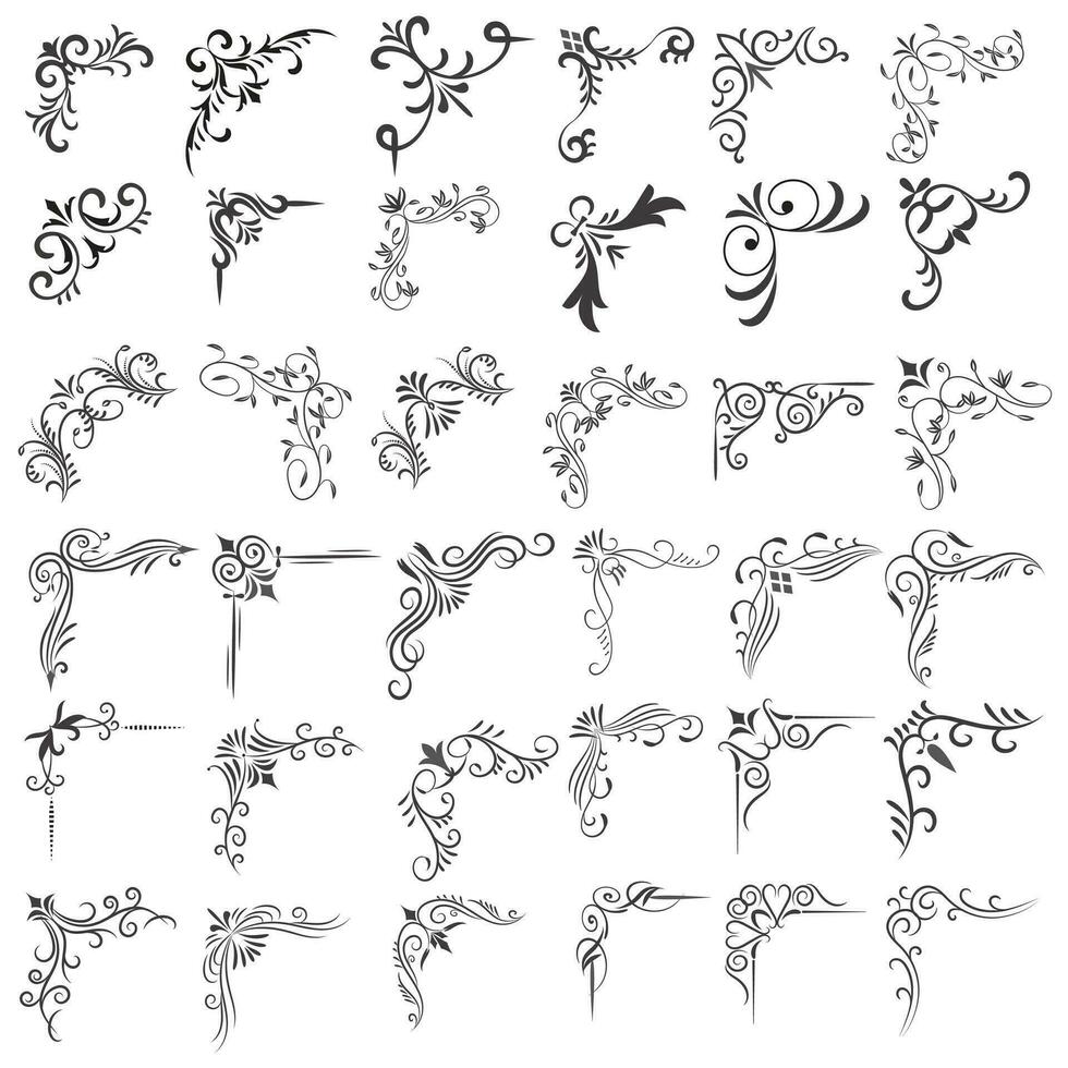 Vector illustration of decorative corner frame set. Set Hand Draw of ...