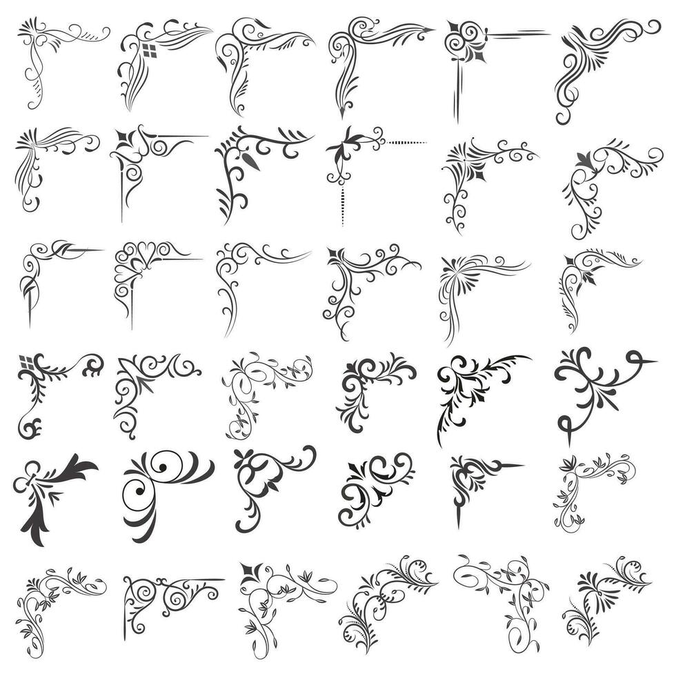 Vector illustration of decorative corner frame set. Set Hand Draw of Corners Different Shapes Flower Decoration Vector Design Doodle Sketch Style for Wedding and Banner.