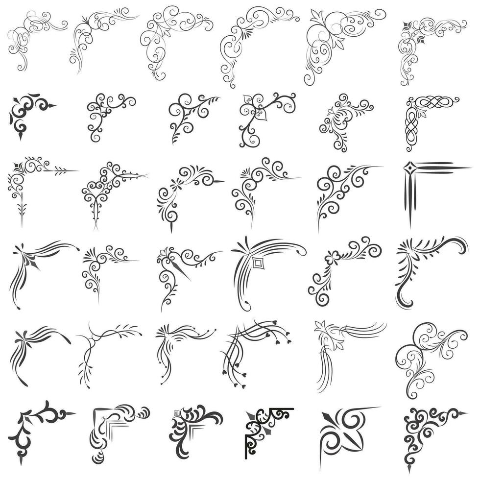 Vector illustration of decorative corner frame set. Set Hand Draw of Corners Different Shapes Flower Decoration Vector Design Doodle Sketch Style for Wedding and Banner.