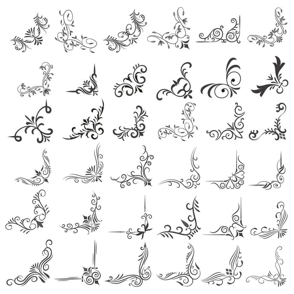 Vector illustration of decorative corner frame set. Set Hand Draw of Corners Different Shapes Flower Decoration Vector Design Doodle Sketch Style for Wedding and Banner.