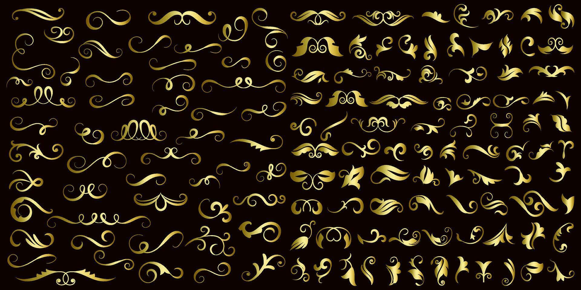 Golden vintage floral elements art deco style decoration. Vector graphic elements for design vector elements. Swirl elements decorative illustration.