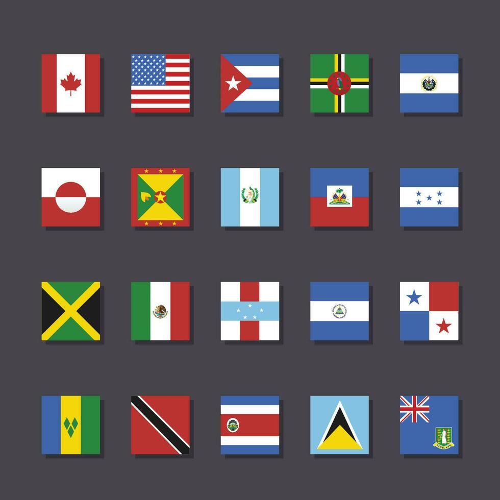 South America flag icon set square shape flat design vector illustration