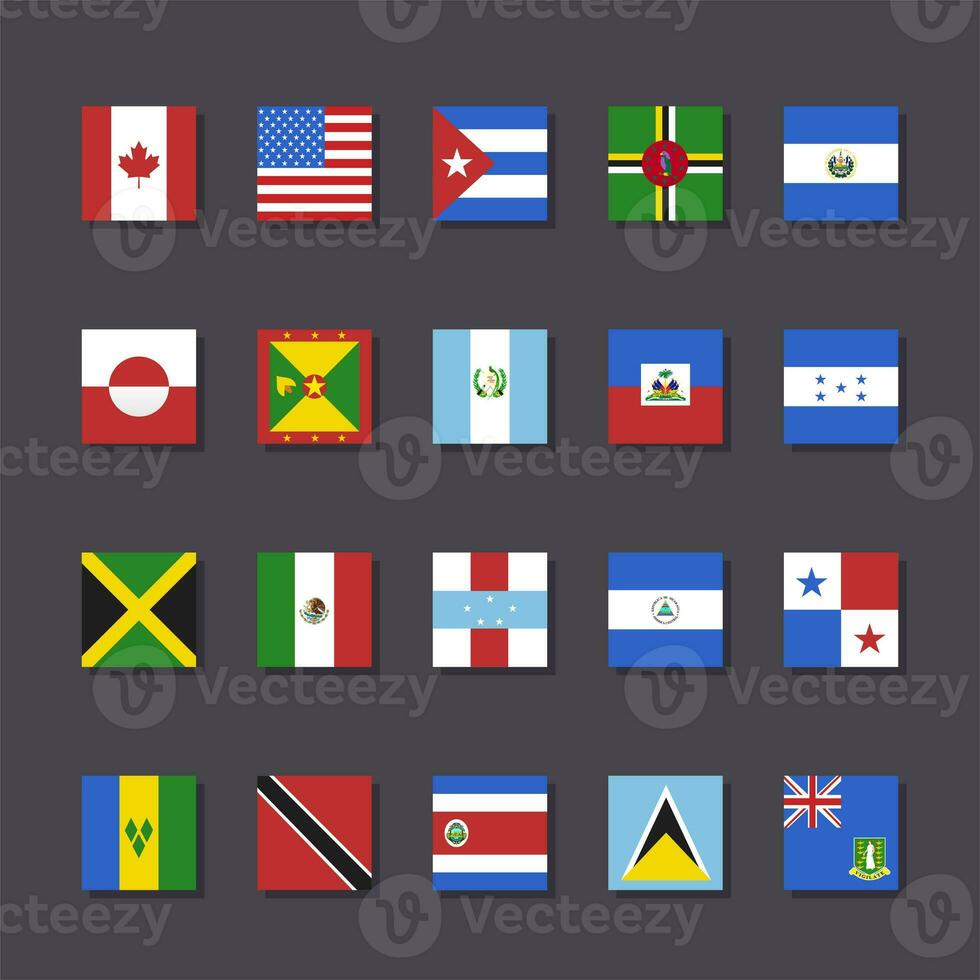 South America flag icon set square shape flat design vector illustration photo