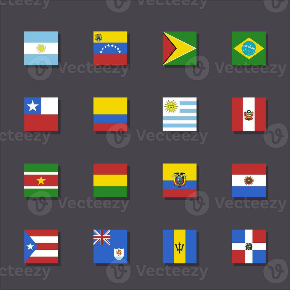 South America flag icon set square shape flat design vector illustration photo