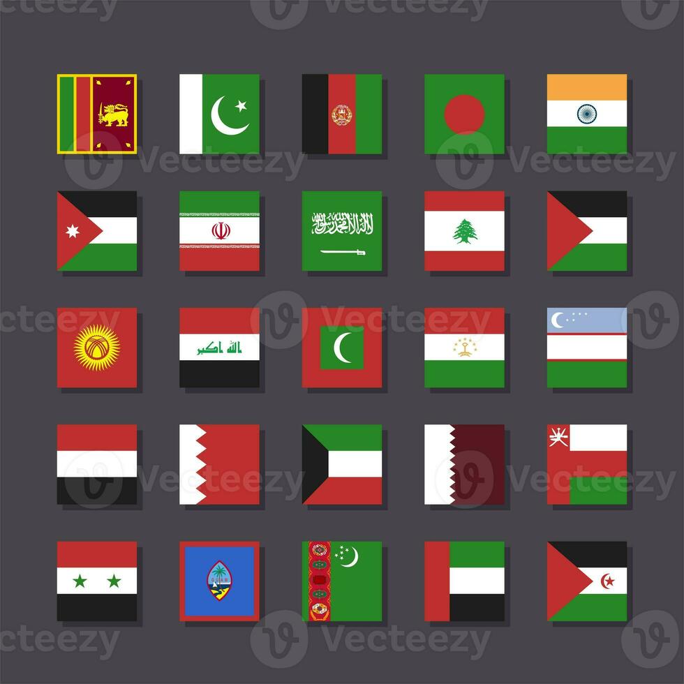 Asia bandera icono conjunto cuadrado forma plano diseño vector ilustración foto